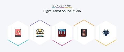 Digital Law and Sound Studio 25 Filledline Icon Pack inklusive Professional. Lautsprecher. Regler. Hifi. Musik vektor