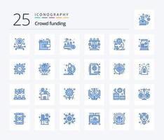 Crowdfunding 25 blaues Symbolpaket einschließlich Sponsorinvestition. Investition. Fonds. Eigenkapital. handeln vektor