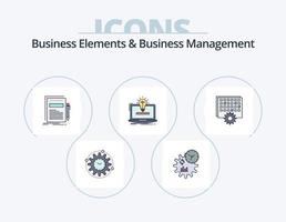 Business-Elemente und Business-Management-Linie gefüllt Icon Pack 5 Icon-Design. Idee. Laptop. Fabrik. Abruf. informativ vektor