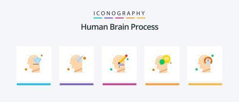 menschliches gehirn verarbeitet flaches 5-ikonenpaket einschließlich verstand. Kopf. Papier. Kommunikation. Denken. kreatives Symboldesign vektor