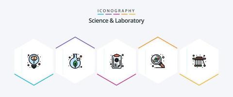 vetenskap 25 fylld linje ikon packa Inklusive Sök. molekyl. utsäde. atom. kunskap vektor