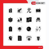 16 thematische Vektor-Solid-Glyphen und editierbare Symbole von bearbeitbaren Vektordesign-Elementen für Adobe-Firewall-Währungs-Antivirus-Filme vektor