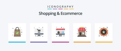 Shopping und E-Commerce Flat 5 Icon Pack inklusive . Stern. Verkauf. Etikett. Verkauf. kreatives Symboldesign vektor