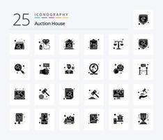 versteigere 25 solide Glyphen-Icon-Packs inklusive Gerechtigkeit. Hammer. Heimat. Gerechtigkeit. Zwischenablage vektor