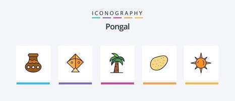pongal linje fylld 5 ikon packa Inklusive kokos. festival. tillväxt. drake. pyramid. kreativ ikoner design vektor