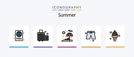 Summer Line gefülltes 5-Icon-Pack inklusive Tücher. Strand. Flasche. Urlaub. Strand. kreatives Symboldesign vektor