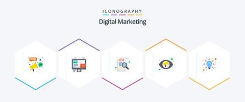 digitales Marketing 25 Flat Icon Pack inklusive Intelligenz. Unternehmen. Bildschirm. Ansichten. Auge vektor