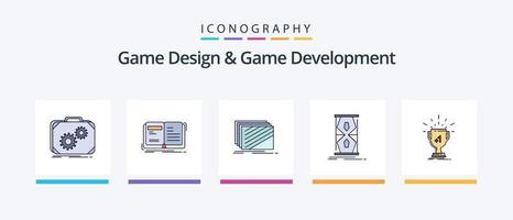 Spieldesign und Spielentwicklungslinie gefüllt 5 Icon Pack inklusive Spiel. prüfen. Textur. veröffentlichen. Spiel. kreatives Symboldesign vektor