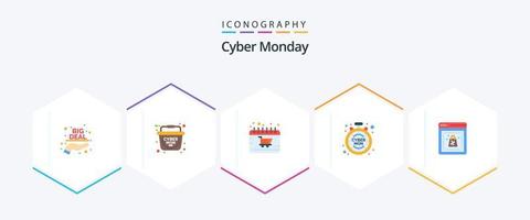 Cyber Monday 25 Flat Icon Pack inklusive Cyber. Zeit. Wagen. begrenzt. Cyber vektor