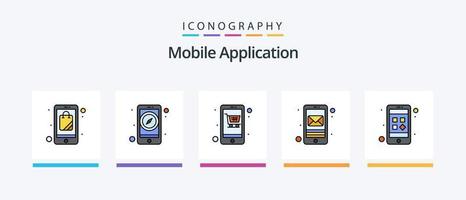 mobile Anwendungszeile gefüllt 5 Icon Pack einschließlich mobiler Medien. Handy, Mobiltelefon. weltweit. voll. App. kreatives Symboldesign vektor