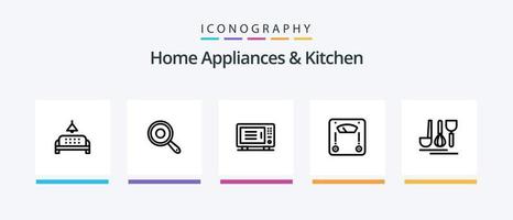 Hem apparater och kök linje 5 ikon packa Inklusive glasögon. stekhäll. elektrisk. kök. panorera. kreativ ikoner design vektor