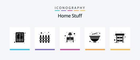 Home Stuff Glyph 5 Icon Pack inklusive Schublade. Nudeln. Birne. Lebensmittel. Schüssel. kreatives Symboldesign vektor