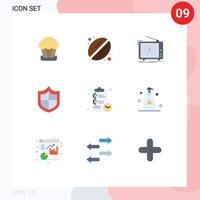 9 universelle flache Farbzeichen Symbole für Aufgaben Checkliste Ad Security Antivirus editierbare Vektordesign-Elemente vektor