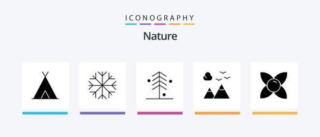 natur glyf 5 ikon packa Inklusive ört. blomma. trädgård. resa. natur. kreativ ikoner design vektor