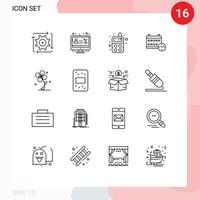 mobil gränssnitt översikt uppsättning av 16 piktogram av flora datum övervaka dag leksak redigerbar vektor design element
