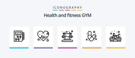Gym Line 5 Icon Pack inklusive Fitnessstudio. Fitnessstudio. Fitnessstudio. Greifer. die Übung. kreatives Symboldesign vektor