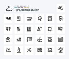 Haushaltsgeräte und Küche 25-Zeilen-Icon-Pack einschließlich Küche. Medien. Kühlung. Audio. Radio vektor