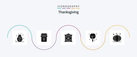 Thanksgiving-Glyphe 5 Icon Pack inklusive Thanksgiving-Symbol. Karamel Apfel. Süss. Apfel. Laterne vektor
