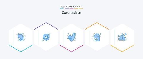 Coronavirus 25 blaues Symbolpaket mit Warnung. Error. Herz. Menschen. Gesundheitswesen vektor