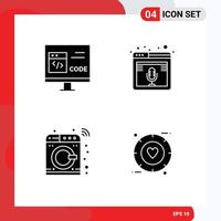 4 universelle solide Glyphenzeichen Symbole des App-Webs entwickeln Mikrofon-maschinenbearbeitbare Vektordesign-Elemente vektor
