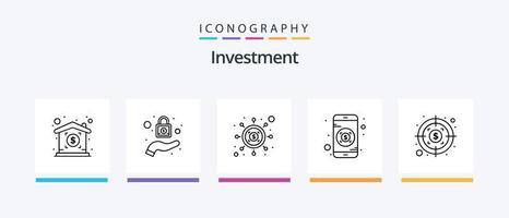 investering linje 5 ikon packa Inklusive . pengar. säkerhet. händer. marknadsföring. kreativ ikoner design vektor