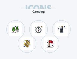 Camping-Linie gefüllt Icon Pack 5 Icon-Design. . Navigation. Sonne. Logistik. Baum vektor