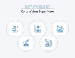 Corona-Virus Superheld blau Icon Pack 5 Icon Design. Benutzerbild. männlich. medizinisch. Arzt. Bart vektor