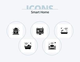 Smart-Home-Glyphen-Icon-Pack 5 Icon-Design. intelligenter Bauernhof. Wachstum. Musiksystem. Gartenarbeit. W-lan vektor