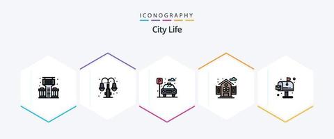 City Life 25 Filledline Icon Pack inklusive Mailbox. Umgebung. Leben. Stadt. Leben vektor