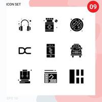 universelle Symbolsymbolgruppe von 9 modernen soliden Glyphen von Bus-Smartphone-Ortskommunikationen Kryptowährung editierbare Vektordesign-Elemente vektor