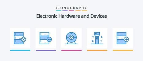 enheter blå 5 ikon packa Inklusive säkerhetskopiering. teknologi. kam. Produkter. elektronik. kreativ ikoner design vektor