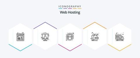 Webhosting-Icon-Paket mit 25 Zeilen, einschließlich Web. Bewirtung. Internet. Welt. online vektor