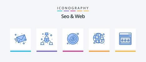 SEO und Web Blue 5 Icon Pack inklusive SEO. Kugelschloss. die Anschrift. Globus. Post. kreatives Symboldesign vektor