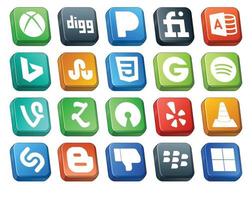 20 Social Media Icon Pack einschließlich Shazam Media Groupon VLC Open Source vektor