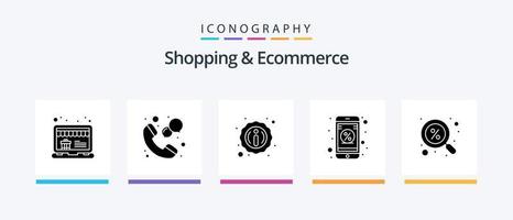 Shopping und E-Commerce Glyph 5 Icon Pack inklusive Suche. E-Commerce. die Info. Rabatt. Online-Rabatt. kreatives Symboldesign vektor