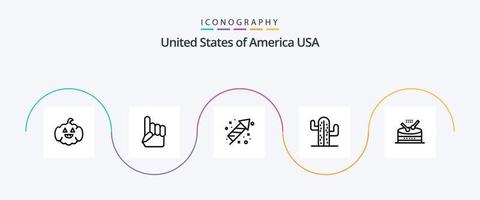 USA Line 5 Icon Pack inklusive Musik. Trommel. Fest. amerikanisch. Vereinigte Staaten von Amerika vektor