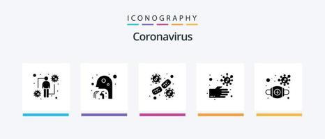 Coronavirus Glyph 5 Icon Pack einschließlich ungesund. schmutzig. Menschen. Bakterien. Virus. kreatives Symboldesign vektor