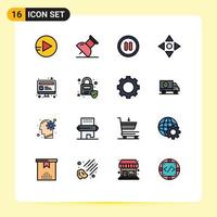 satz von 16 modernen ui-symbolen symbole zeichen für geräte gesperrt bewegen sperren web editierbare kreative vektordesignelemente vektor