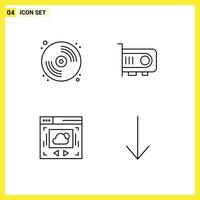 Stock Vector Icon Pack mit 4 Zeilenzeichen und Symbolen für CD-Website Paint Technology Pfeil editierbare Vektordesign-Elemente