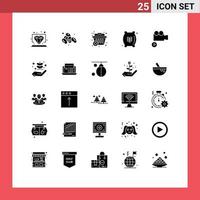 Stock-Vektor-Icon-Pack mit 25 Zeilenzeichen und Symbolen für Videokamera plus Lebensmittelmehlbeutel editierbare Vektordesign-Elemente vektor