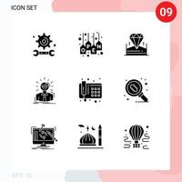 9 solides Glyphenkonzept für mobile Websites und Apps Geschäftsmann Arzt Store Mitarbeiter Hotel editierbare Vektordesign-Elemente vektor