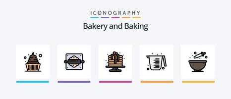 bakning linje fylld 5 ikon packa Inklusive matlagning. fräs. mat. kaka. bakning. kreativ ikoner design vektor