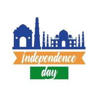Feier zum Unabhängigkeitstag Indiens mit flachem Stil der Taj Mahal Moschee vektor