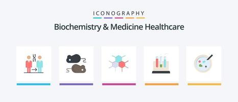 Biochemie und Medizin Healthcare Flat 5 Icon Pack inklusive Petri. Prüfung. Abschlusstest. Labor. Gesundheit. kreatives Symboldesign vektor