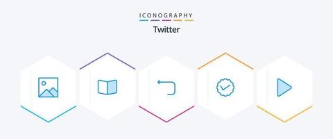 Twitter 25 blå ikon packa Inklusive spela. social. pil. meddelande. chatt vektor