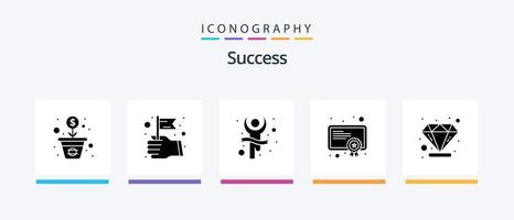 Erfolg Glyphe 5 Icon Pack inklusive Premium. Lizenz. Belohnung. Grad. vergeben. kreatives Symboldesign vektor