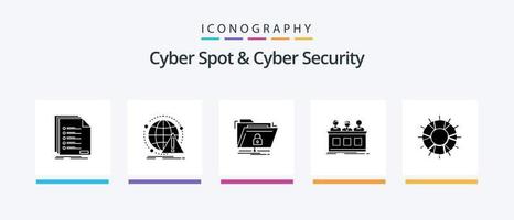 Cyber Spot und Cyber Security Glyph 5 Icon Pack inklusive Experte. Wettbewerb. Rechner. sicher. Mappe. kreatives Symboldesign vektor