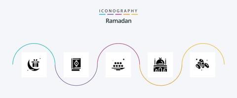 ramadan glyf 5 ikon packa Inklusive byggnad . ramadan. quran . måltid . iftar vektor