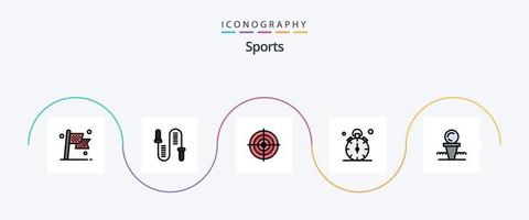 sporter linje fylld platt 5 ikon packa Inklusive fjärdedel. Kolla på. hoppar över. punkt. strategi vektor