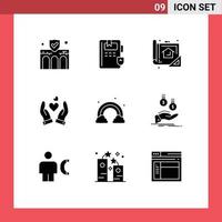 Stock Vector Icon Pack mit 9 Zeilenzeichen und Symbolen für Naturherzplan Liebesdruck editierbare Vektordesign-Elemente